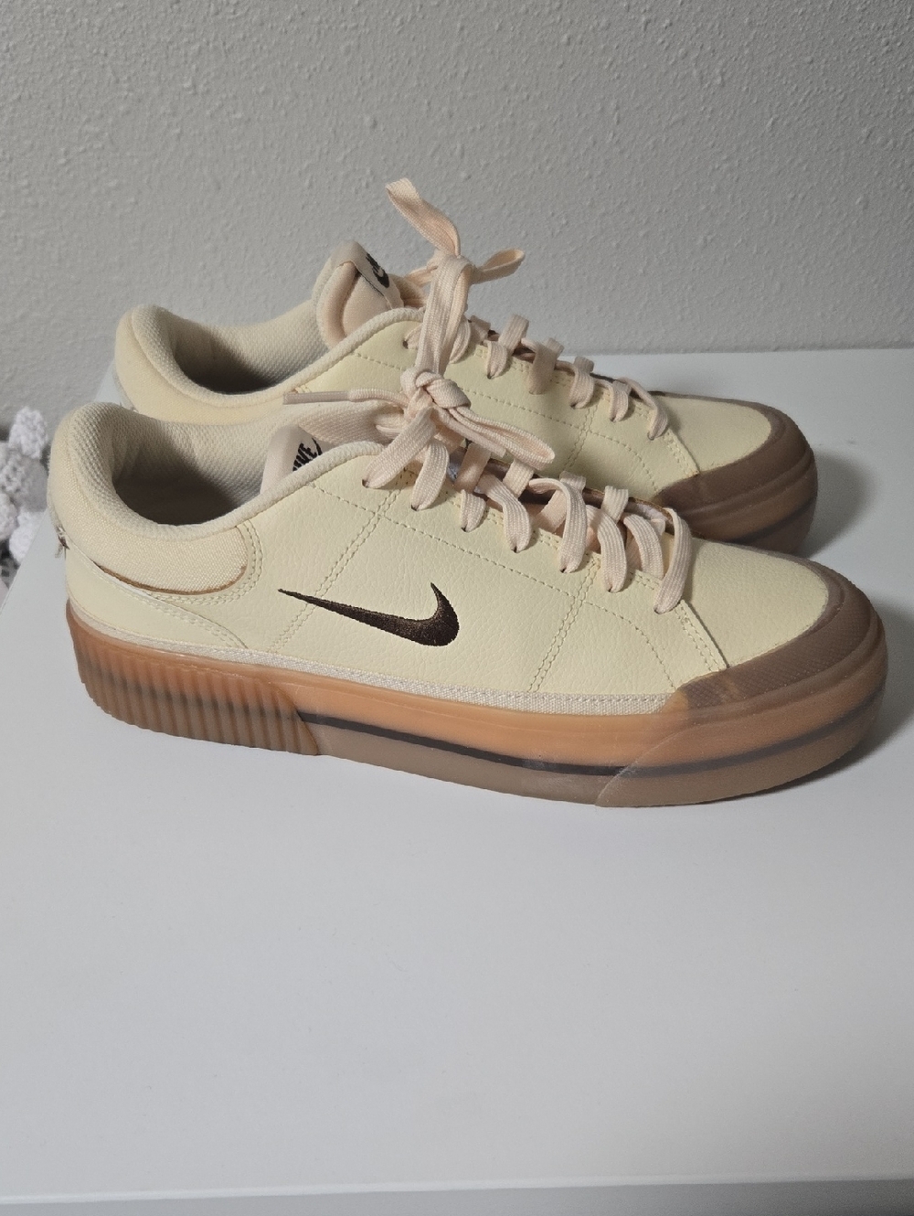 Nike Cream Low Top Sneakers with Brown Gum Sole and Dark Brown Swoosh